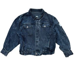 Vintage 80s 90s Bugle Boy Black Acid wash Denim Bomber Jacket size L